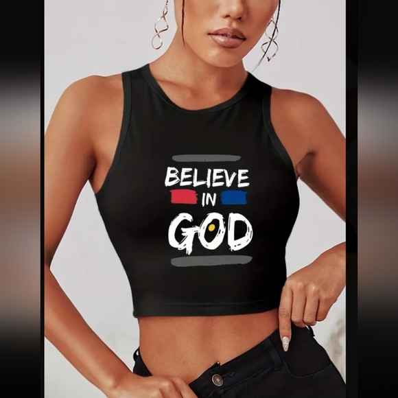 Tops - NWT BELIEVE ❤️ IN 💙 GOD Black Crop Top